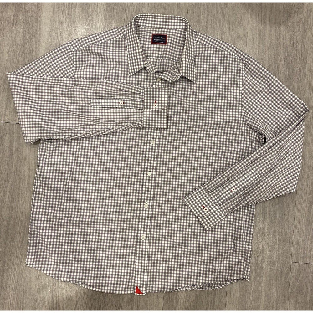 UNTUCKit Shirt Mens XXL 2XL Gray Long Sleeve Button Down Cotton Checked